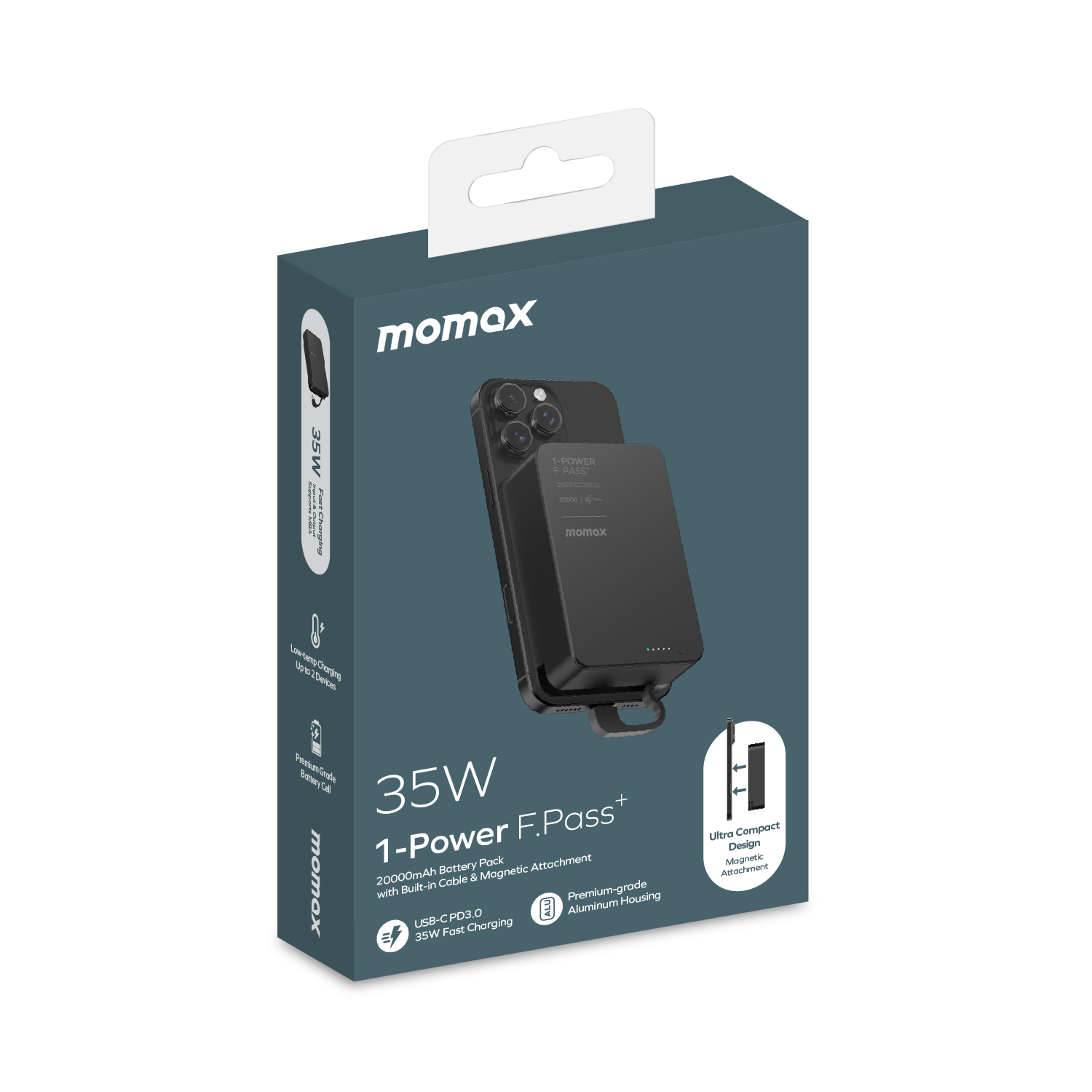 MOMAX 1-Power F.Pass+ 20000mAh 磁力帶線流動電源 黑色 #IP159D《CCC認證》《香港行貨》《2年保養》