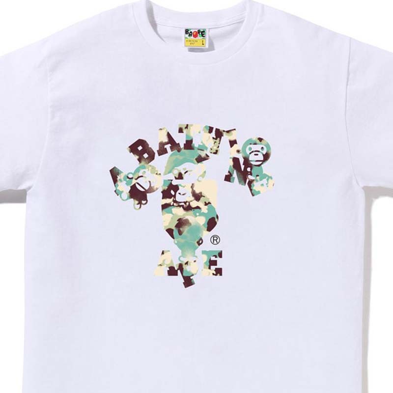 BAPE Map Camo College Milo Tee 猿人 潑墨字母 短袖 白色 RAY-24 [台灣現貨]