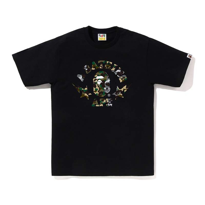 BAPE 1st Camo Crazy Sta College Tee 猿人 迷彩 流星字母 短袖 黑色 RAY-25 [台灣現貨]