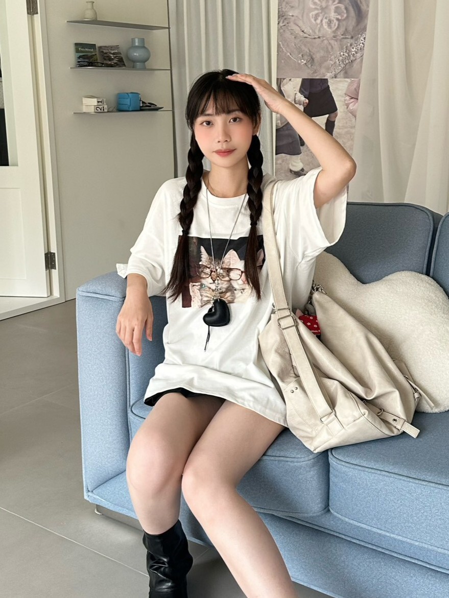 two kitty!文青貓咪軟料寬鬆大tee