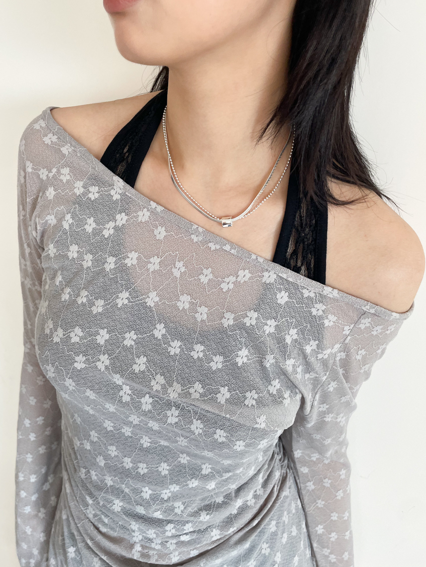 cylinder pendant flat chain layer necklace