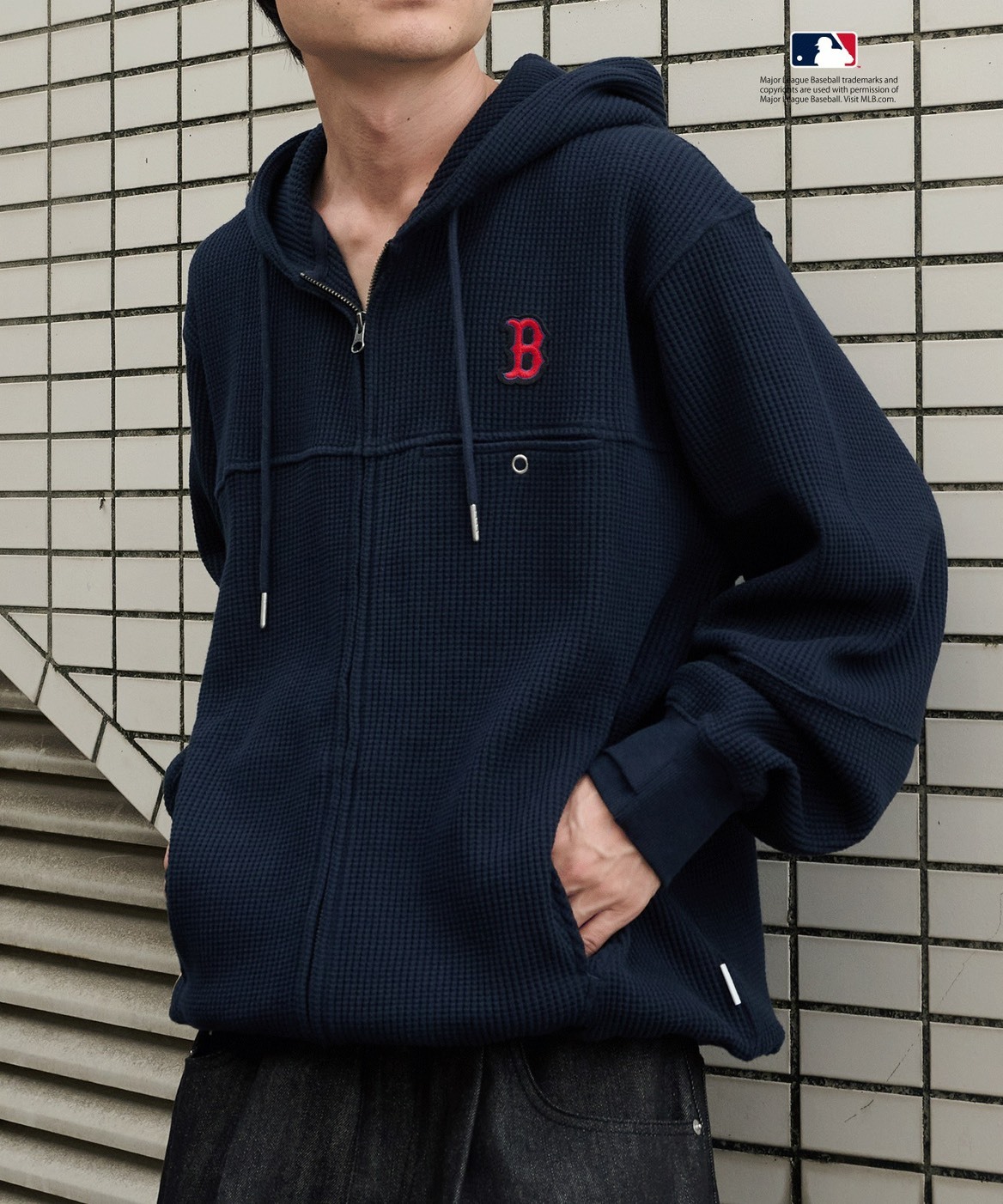 <超帥>日本 Perushu × MLB 聯名 雙拉鍊 華夫格 連帽外套 4色