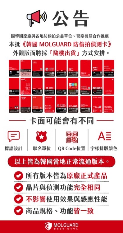 WSBB11552  韓國 Molguard 卡片型非法攝影機偵測卡-2入組（7月中旬）