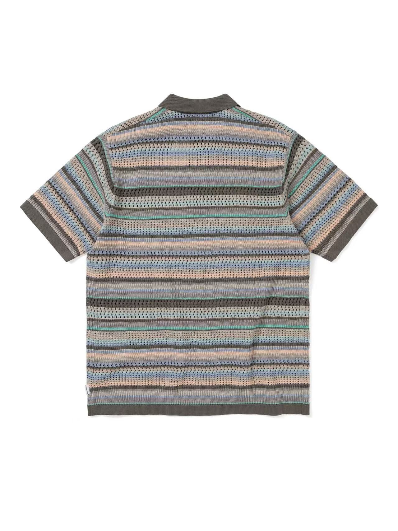 THISISNEVERTHAT STRIOED S/S KNIT POLO TN261KKNPK04 PINK GREY