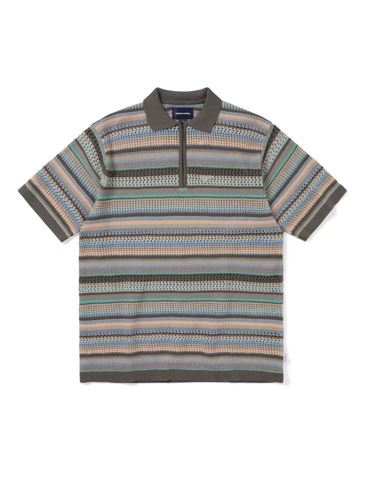 THISISNEVERTHAT STRIOED S/S KNIT POLO TN261KKNPK04 PINK GREY