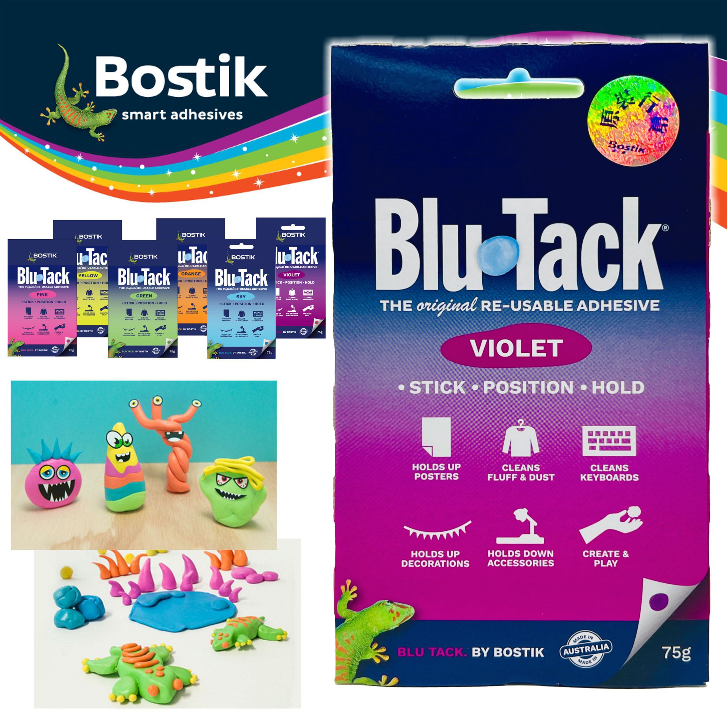 Bostik Blu Tack® 多用途彩寶貼, 紫紅色(75克)《香港行貨》