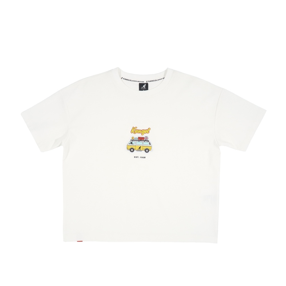 KANGOL 短T 白色 巴士趣味圖 短版 短袖 女 6522101100
