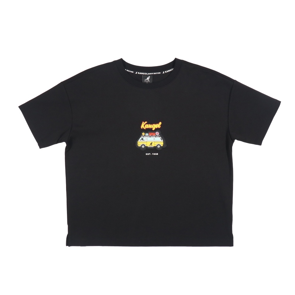 KANGOL 短T 黑色 巴士趣味圖 短版 短袖 女 6522101120