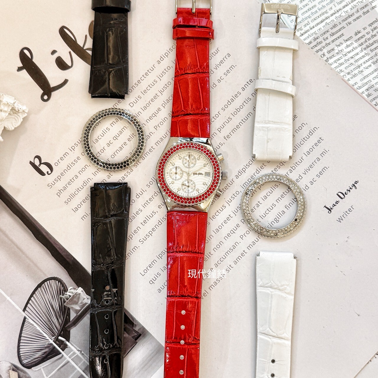 【Folli Follie】輕奢鑲鑽三眼套裝組F212CHR/SL 33mm 現代鐘錶