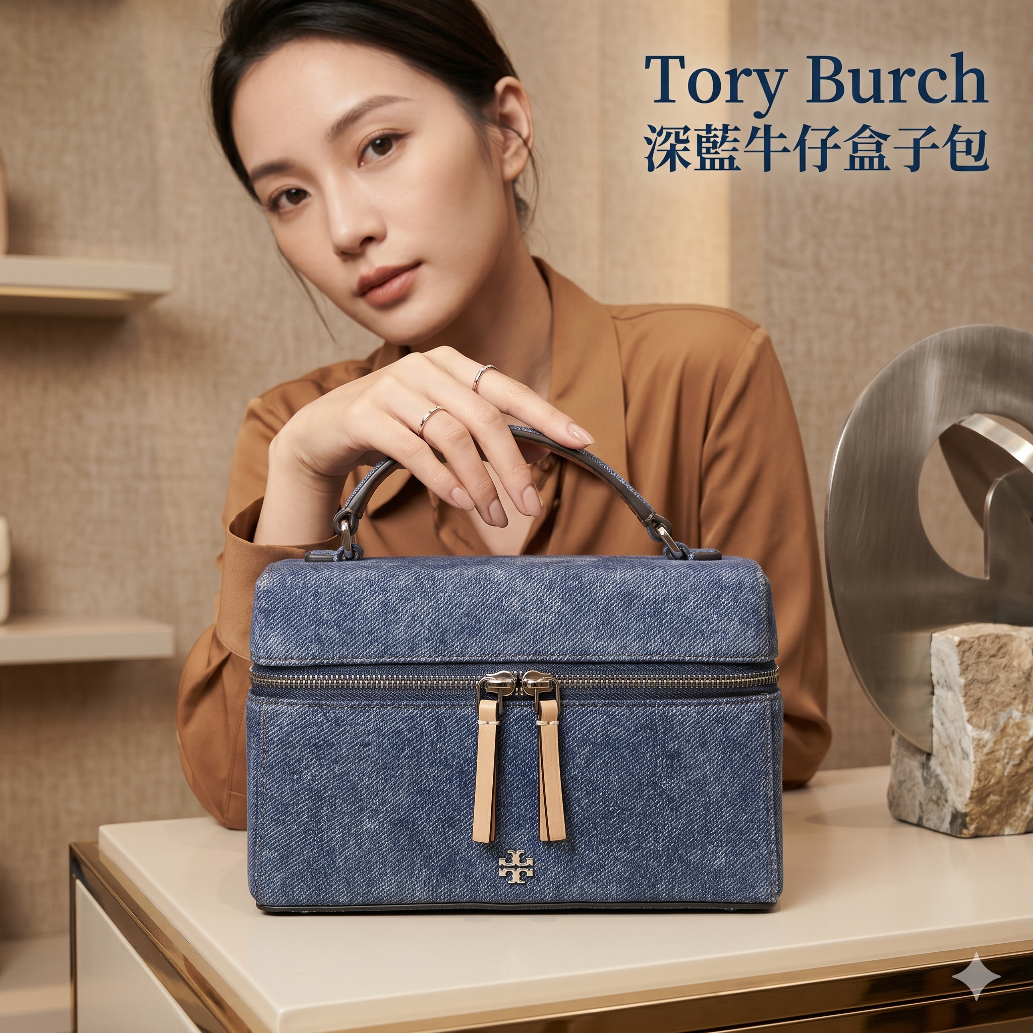 【預購】Tory Burch H051309 深藍牛仔盒子包