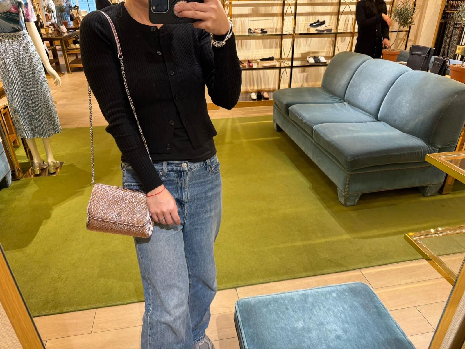 V56 Tory Burch Emerson Metallic Quilted Chain Wallet Sparkle Pink
