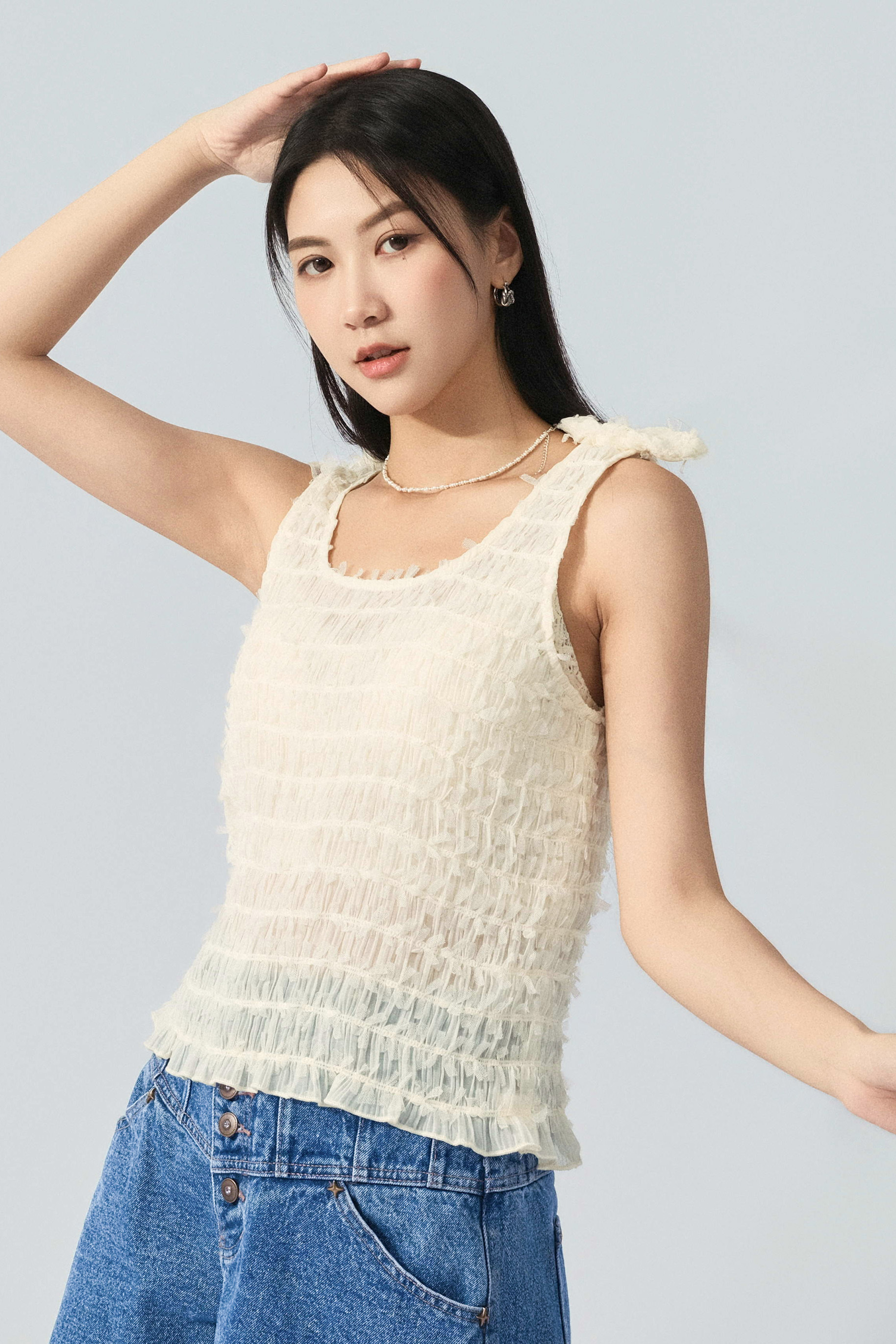 蝴蝶結肩帶網蘇蘇背心 (預購產品）