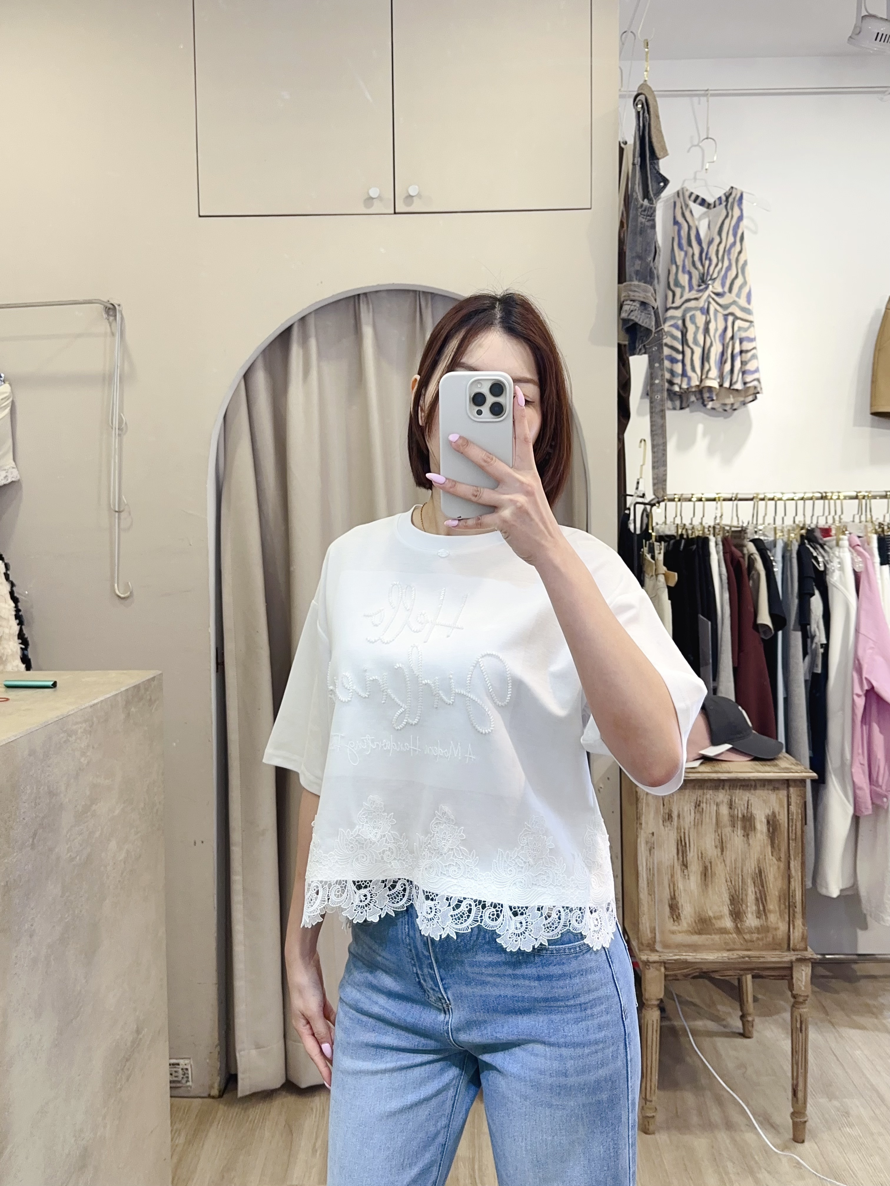 寬鬆字母蕾絲短ＴＥＥ