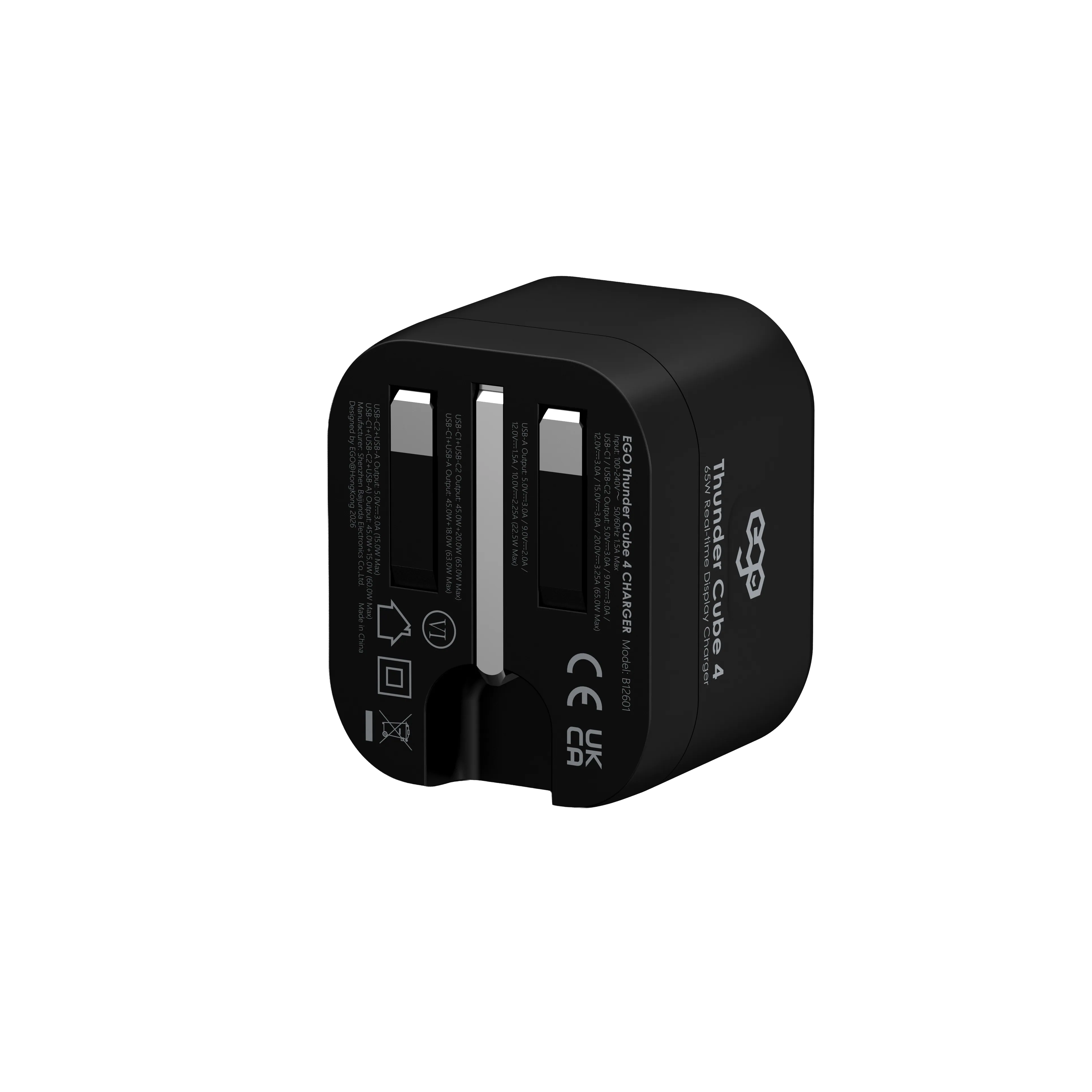 EGO 65W ThunderCube 4 摺疊插頭充電器｜GaN快充・即時顯示・超小體積