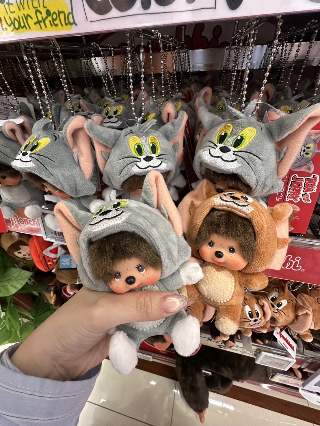 【日本限時連線代購】Monchhichi COLORS 蒙奇奇 湯姆貓與傑利鼠 聯名變裝娃娃吊飾