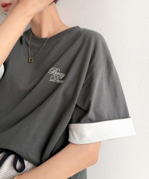 日本🇯🇵連線 JAVA 胸前刺繡撞色袖子短T 寬鬆 刺繡 落肩 短袖 T恤 5色(任買兩件711免運)/預購