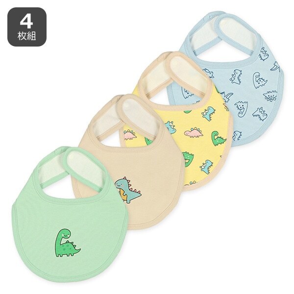 【Nishimatsuya】Baby Bibs 4-Pack - Playful Dinosaurs