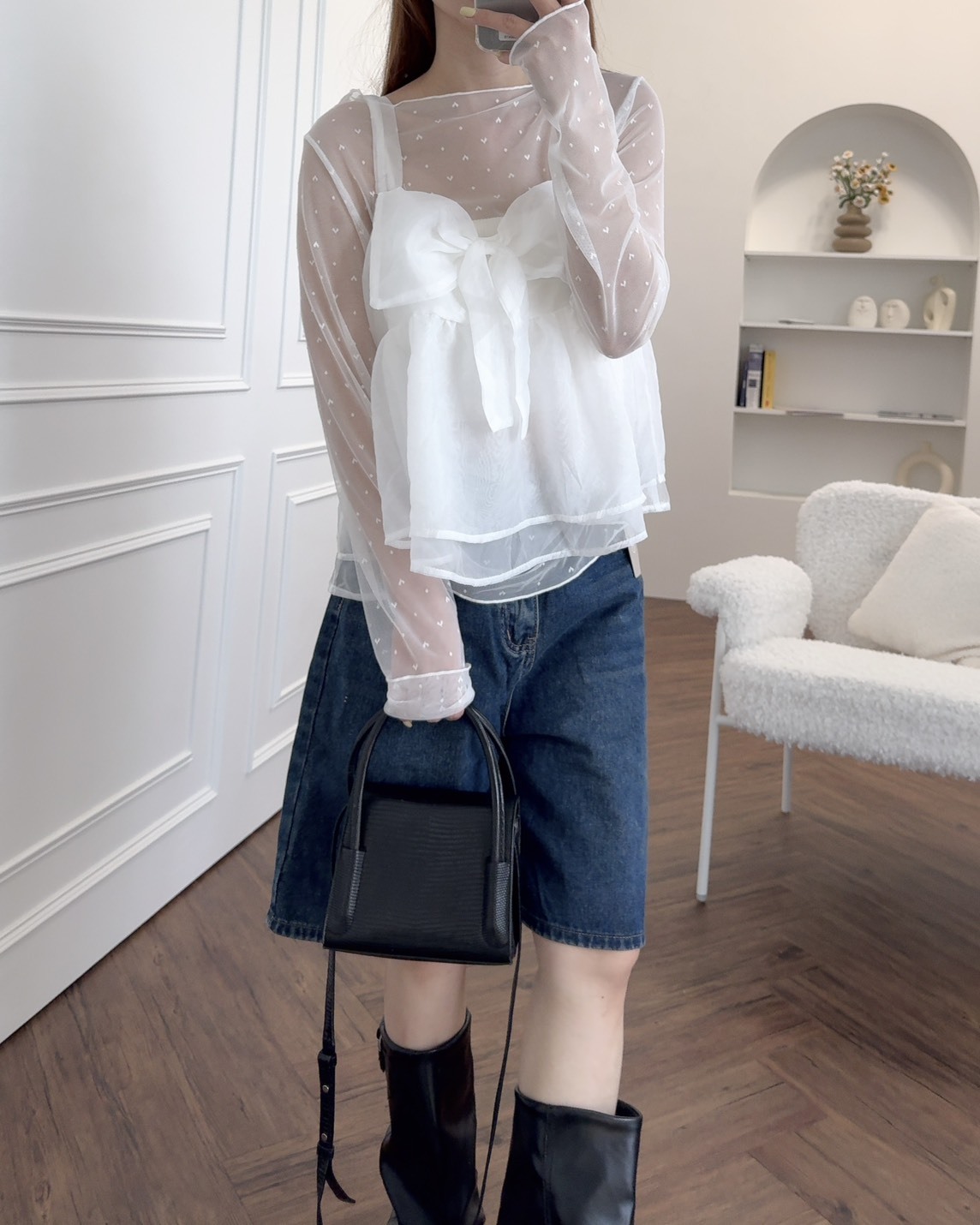法朵Fado shop｜奶油蝴蝶結歐根紗背心 1305008 兩色