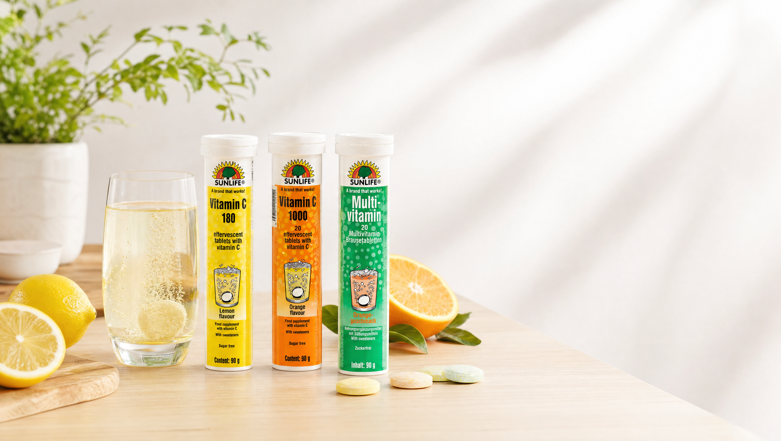 SUNLIFE 森萊富維他命C180、C1000與綜合維他命發泡錠產品圖