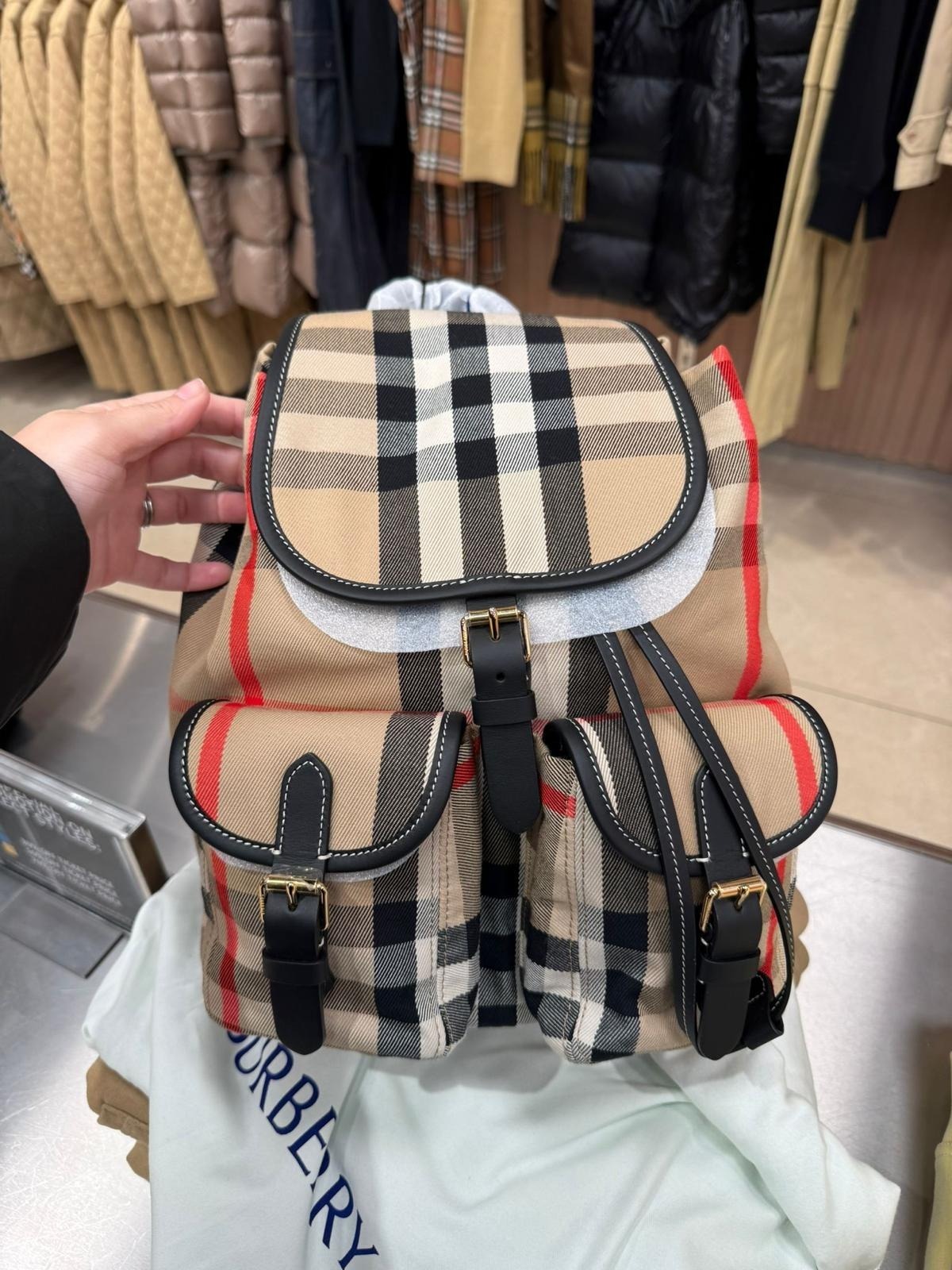 V63 Burberry Enfield Check Canvas Backpack 190852A7028