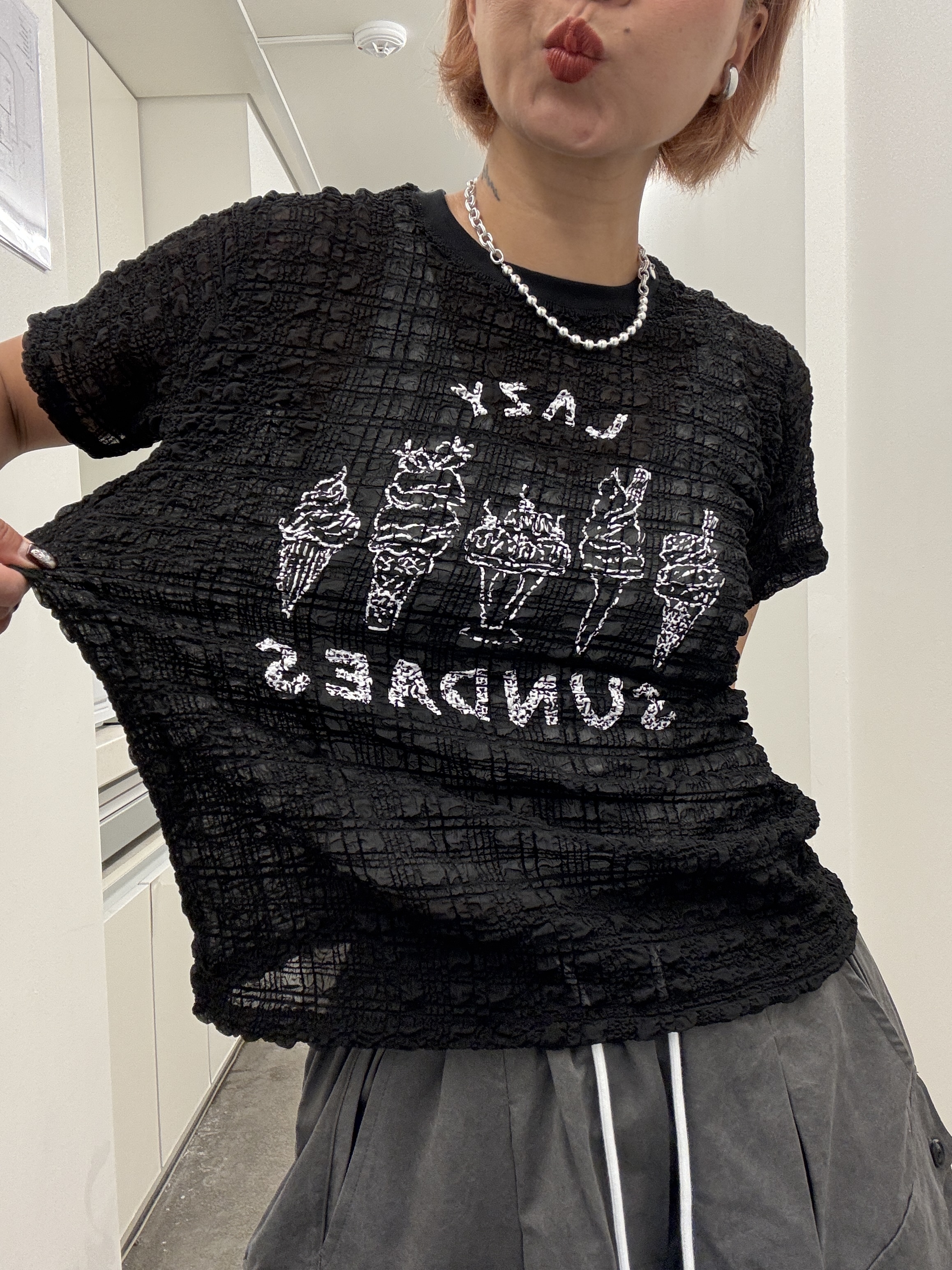 皺皺格紋Tee (2色)