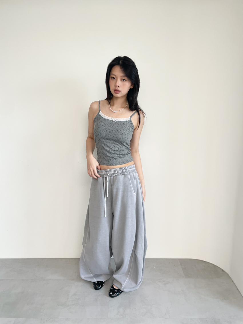 (UNISEX) washed center seam drawstring cotton trousers in GRAY