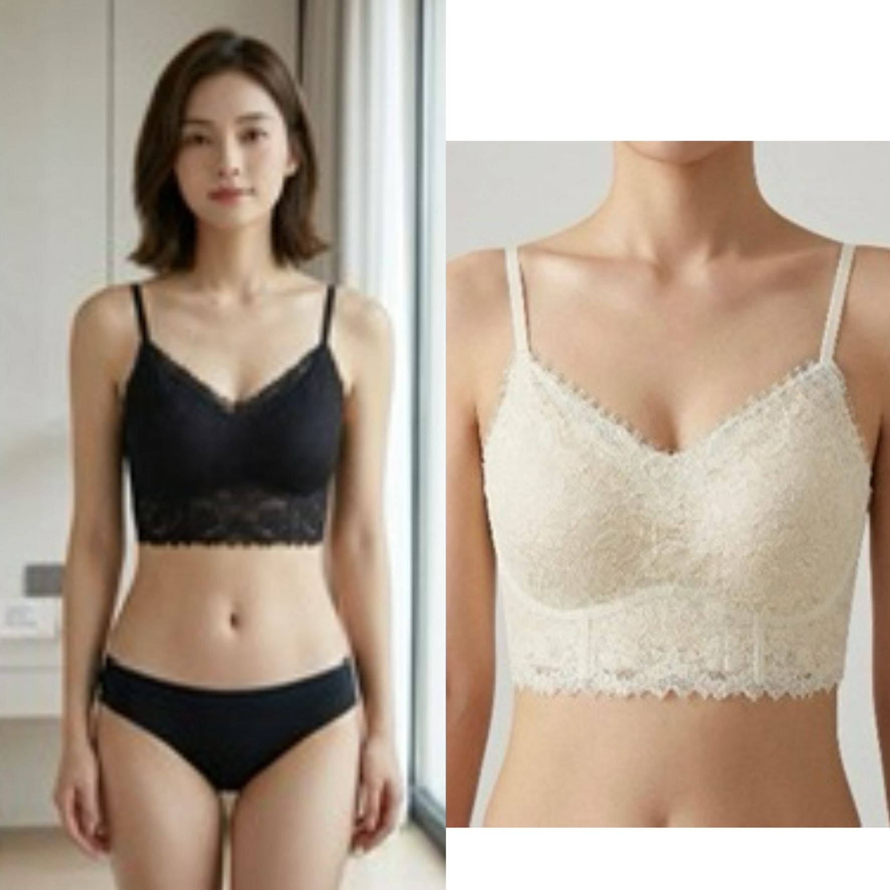 (D) SN 美背雙肩BRA (白色/黑色) (法式蕾絲/性感精緻/速乾透氣/聚攏承托/日常百搭) 85B都著到 - SN BEAUTY #2446 #0306SN
