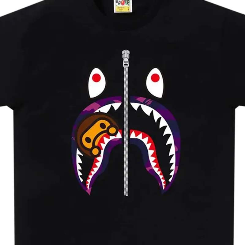 BAPE Color Camo Milo Shark Tee 鯊魚 紫迷彩 短袖 黑色 RAY-42 [台灣現貨]