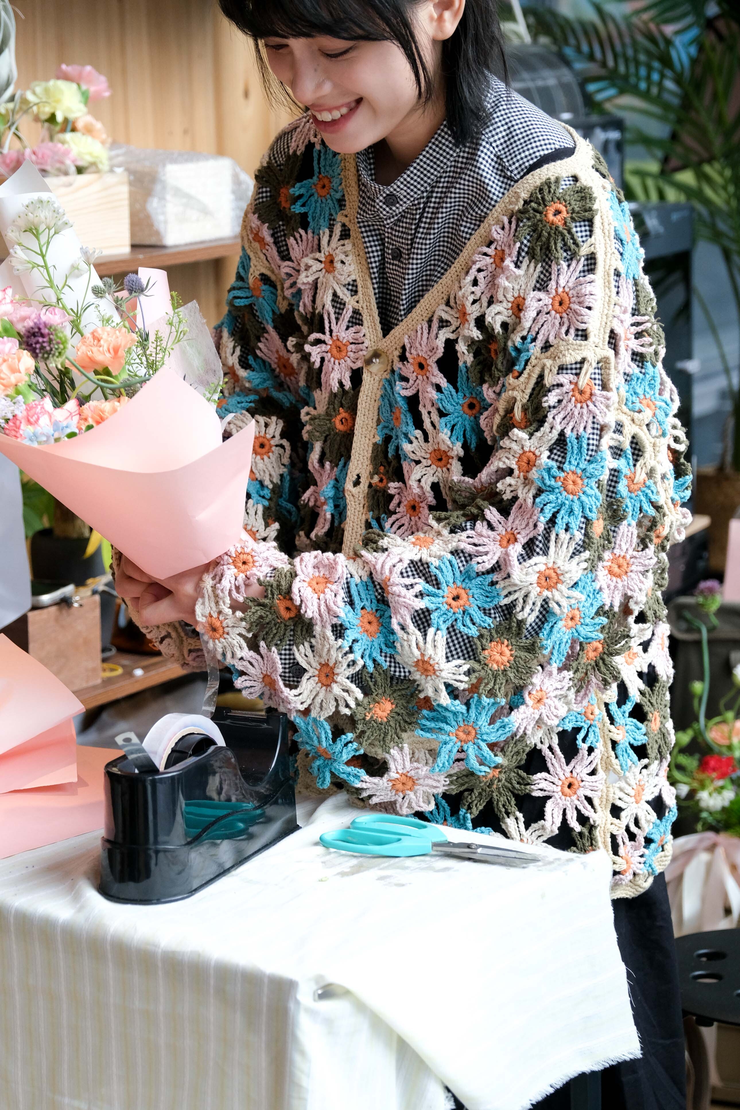 MacMahon Knitting Mills Chain Flower Cardigan