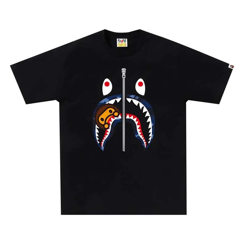BAPE Color Camo Milo Shark Tee 鯊魚 藍迷彩 短袖 黑色 RAY-49 [台灣現貨]
