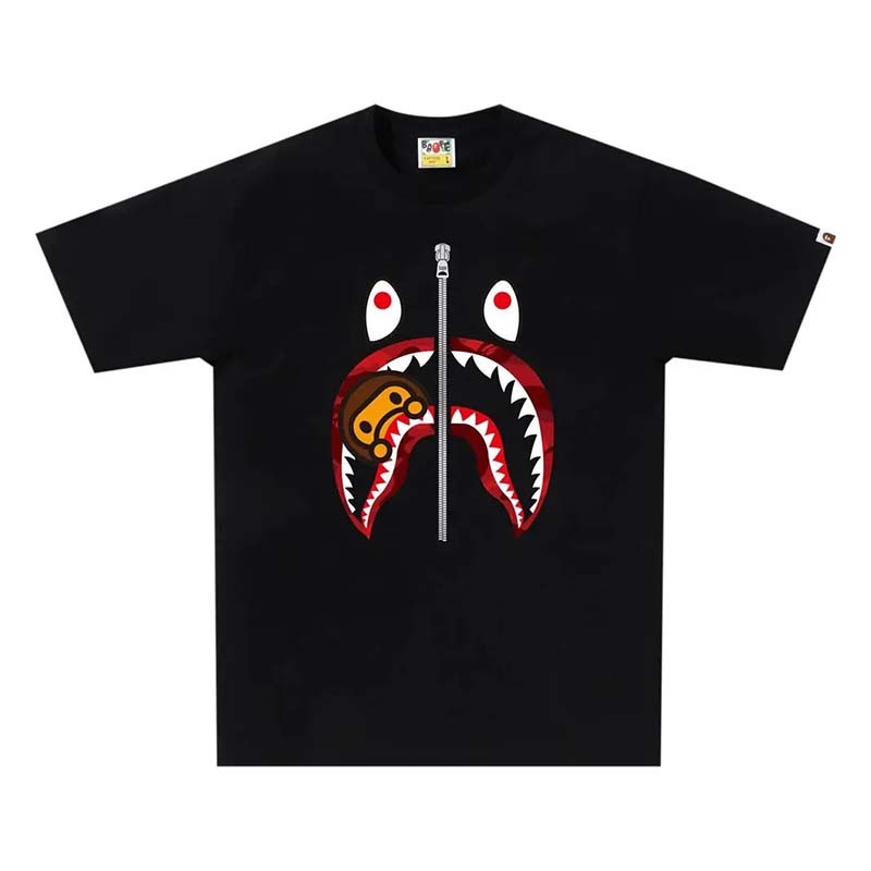 BAPE Color Camo Milo Shark Tee 鯊魚 紅迷彩 短袖 黑色 RAY-46 [台灣現貨]