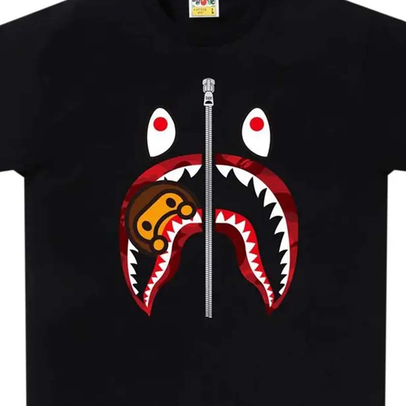 BAPE Color Camo Milo Shark Tee 鯊魚 紅迷彩 短袖 黑色 RAY-46 [台灣現貨]