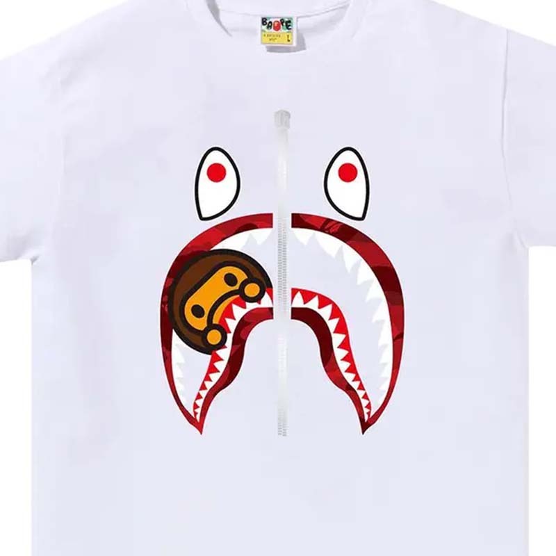 BAPE Color Camo Milo Shark Tee 鯊魚 紅迷彩 短袖 白色 RAY-45 [台灣現貨]