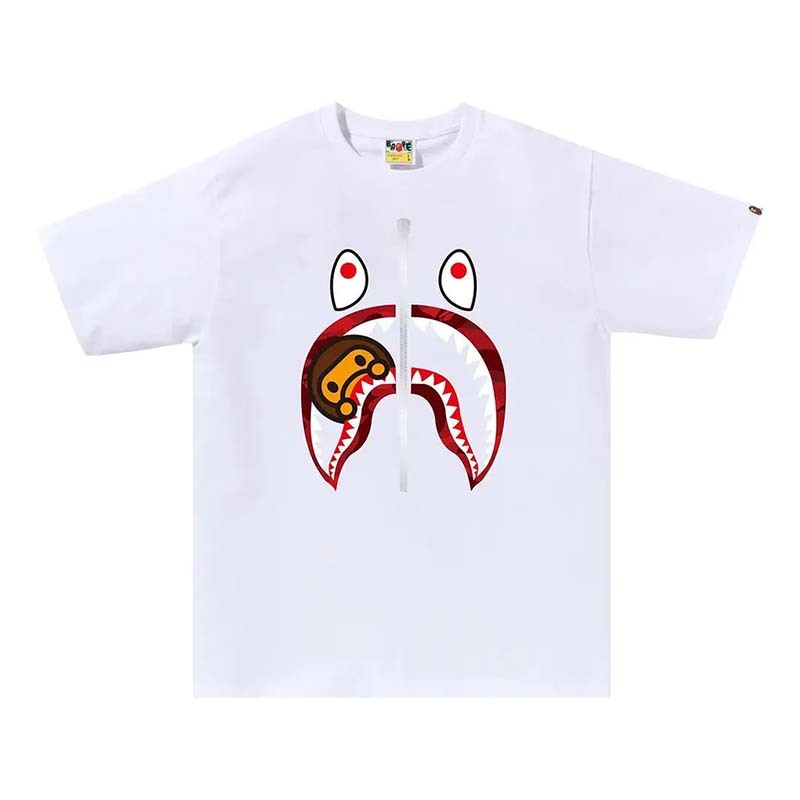 BAPE Color Camo Milo Shark Tee 鯊魚 紅迷彩 短袖 白色 RAY-45 [台灣現貨]