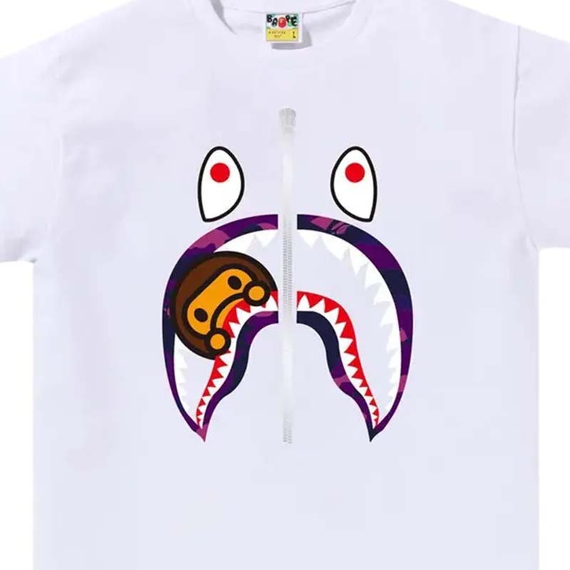 BAPE Color Camo Milo Shark Tee 鯊魚 紫迷彩 短袖 白色 RAY-47 [台灣現貨]