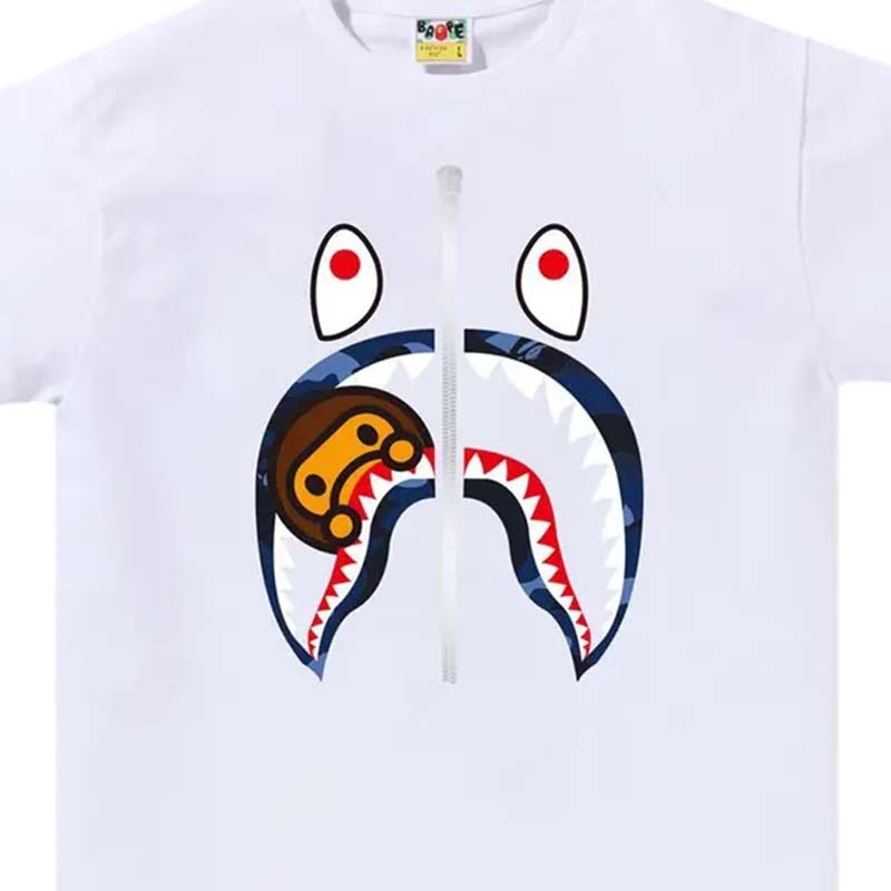 BAPE Color Camo Milo Shark Tee 鯊魚 藍迷彩 短袖 白色 RAY-48 [台灣現貨]