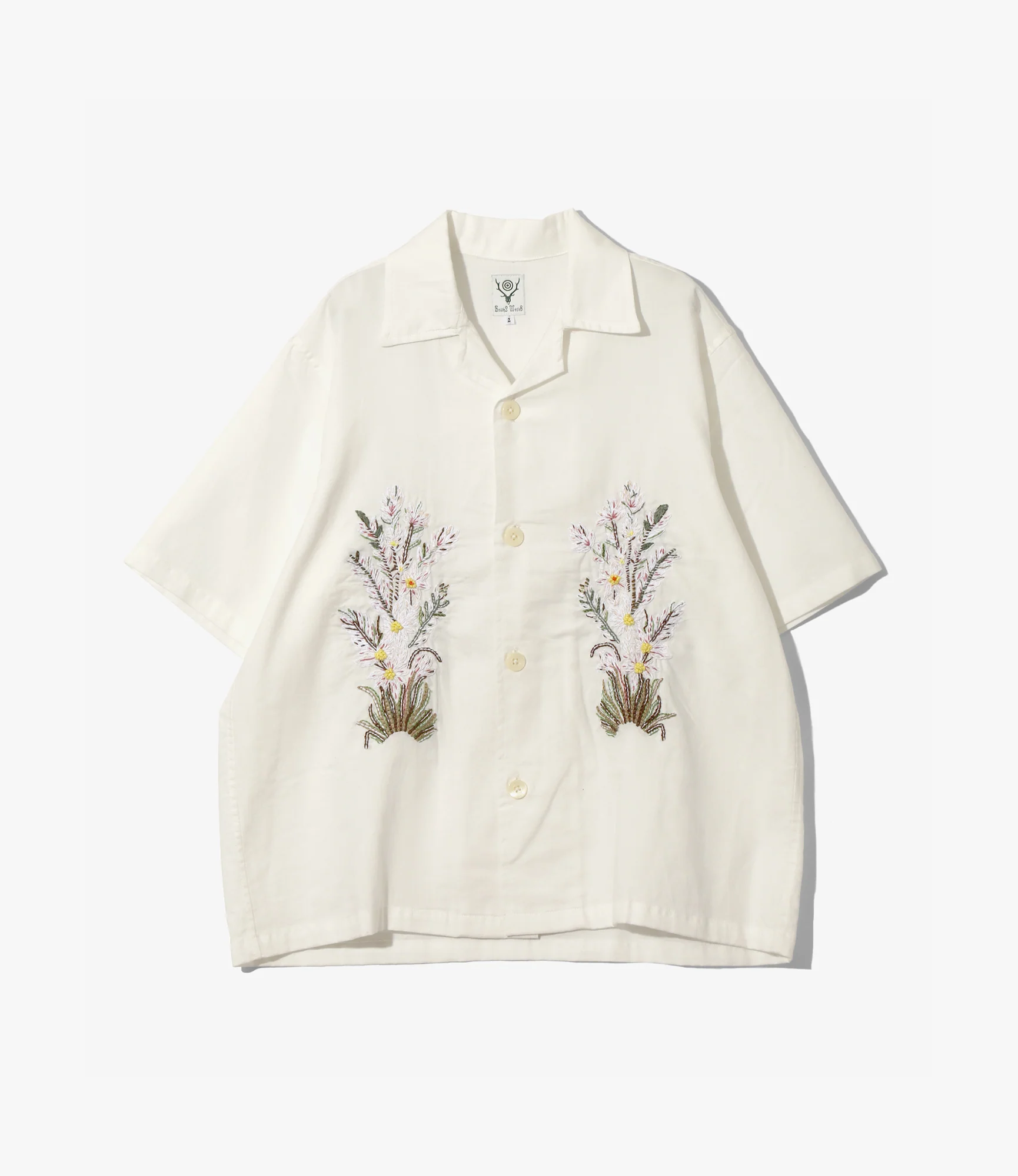 South2 West8｜Cabana Shirt - Flower Embroidery "A-WHITE"