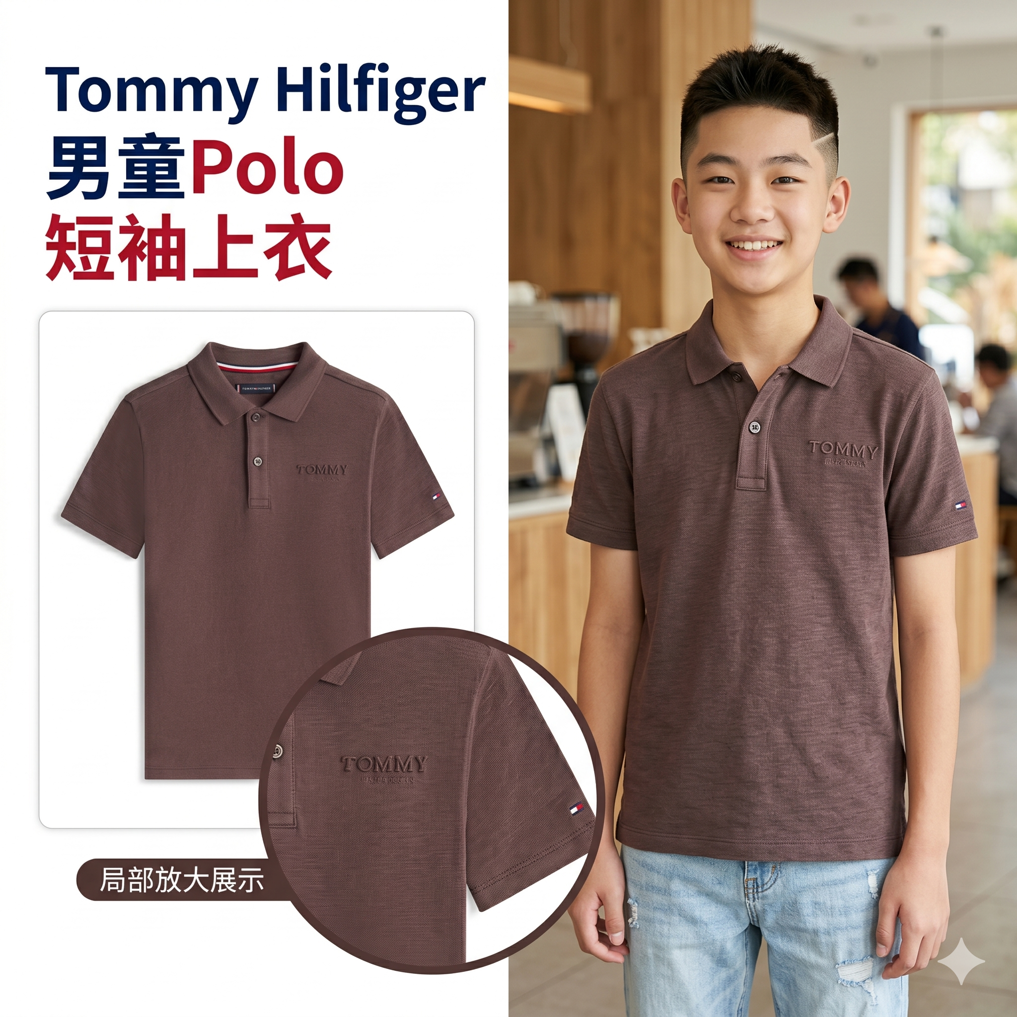 【預購】Tommy Hilfiger H051358 男童Polo 短袖上衣（ 黑胡桃木色 ）