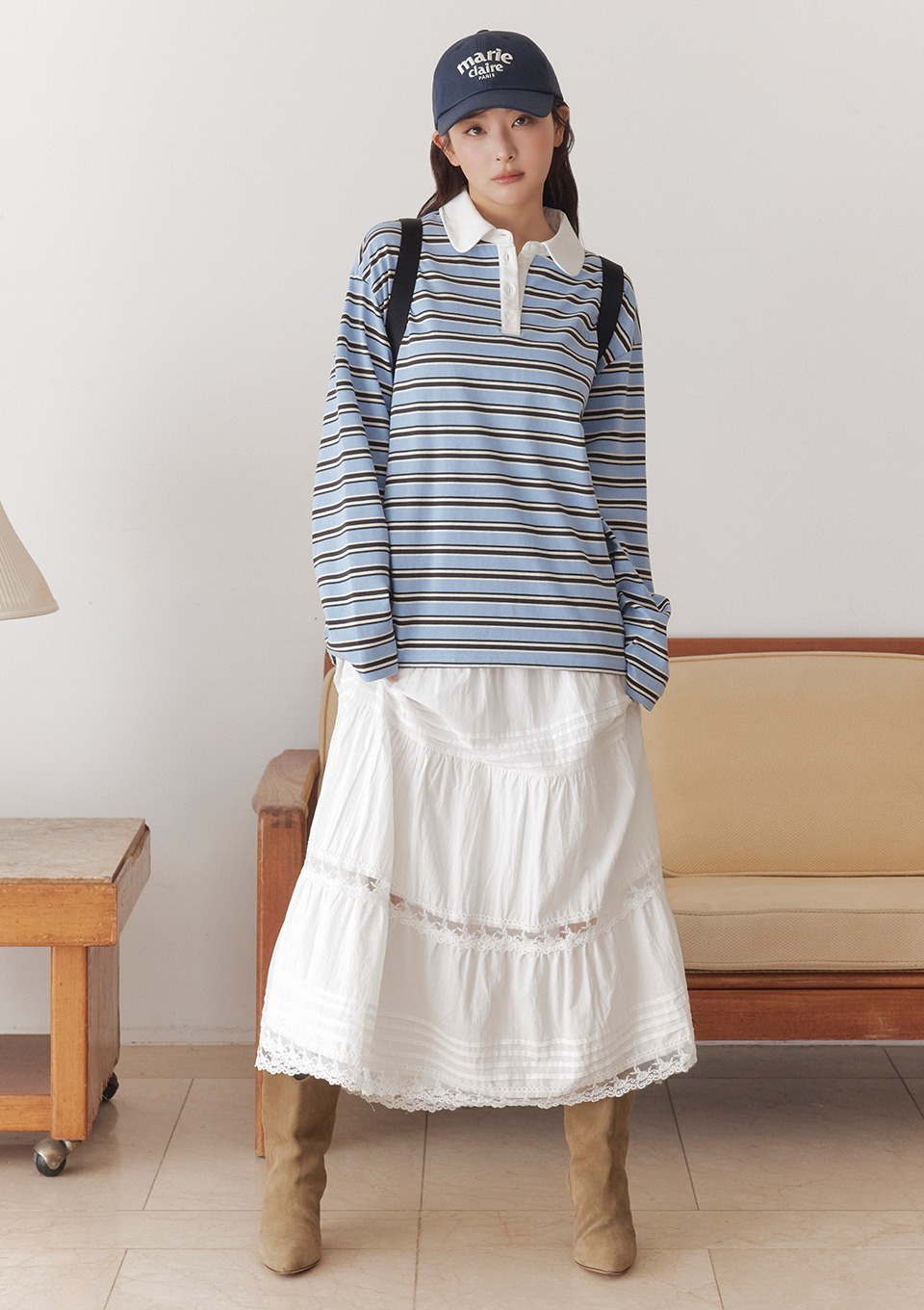 Marie Claire｜Banded lace long skirt