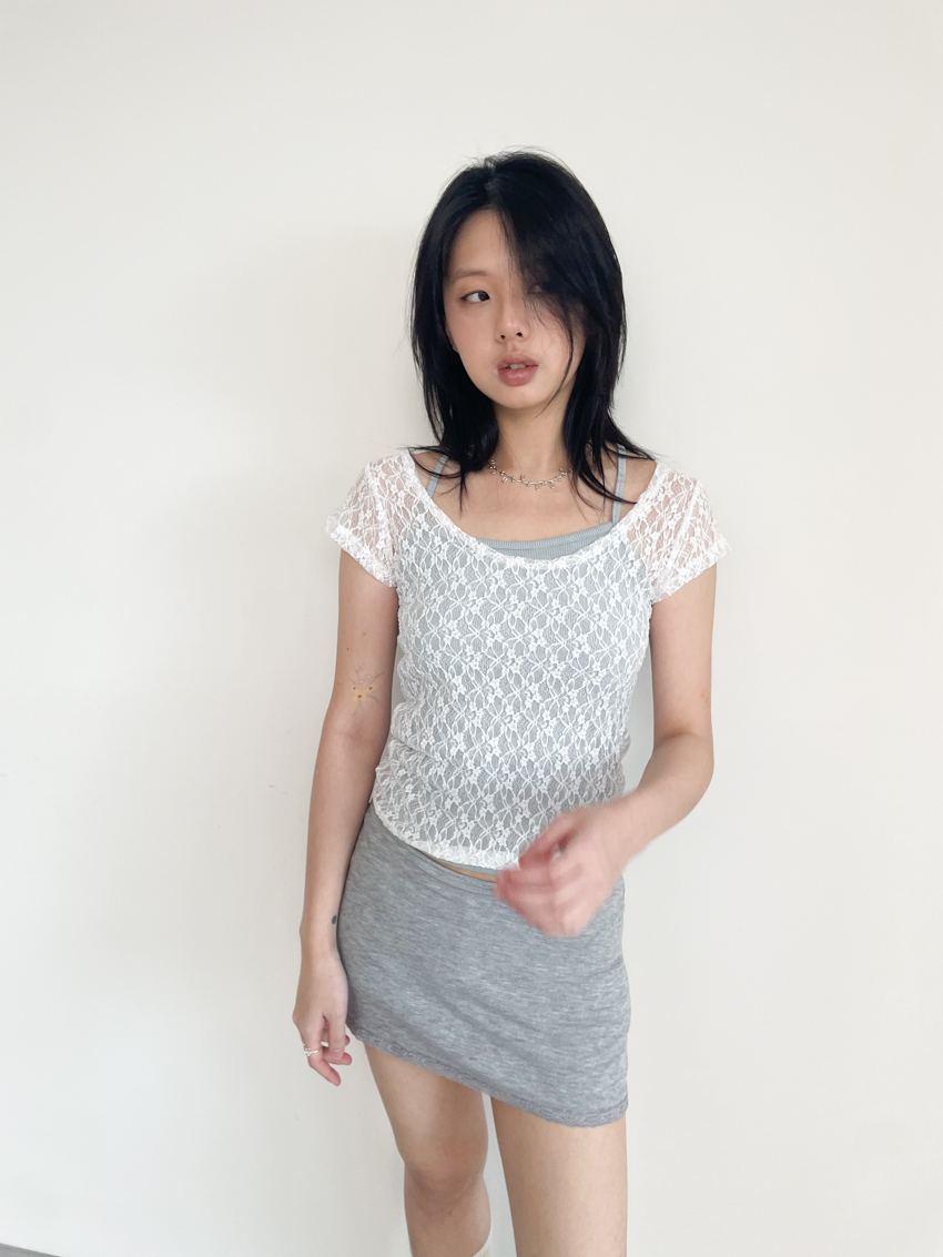 (5colors!) cotton stretch lace trim skort