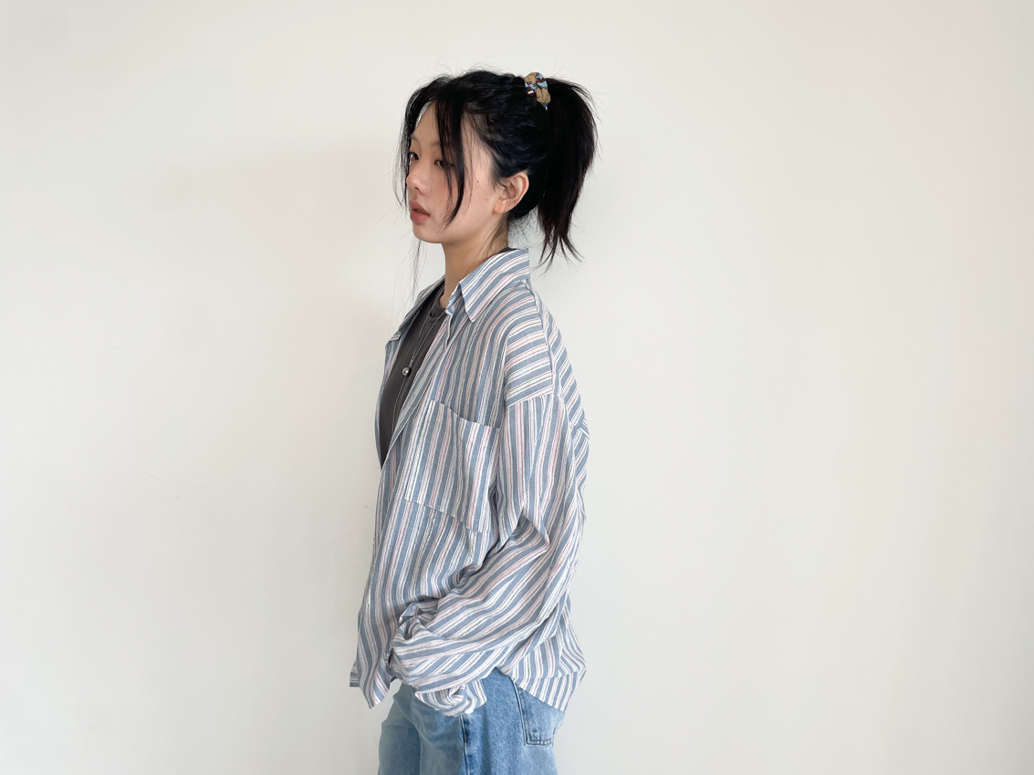 (unisex) cotton linen cooling stripe shirt