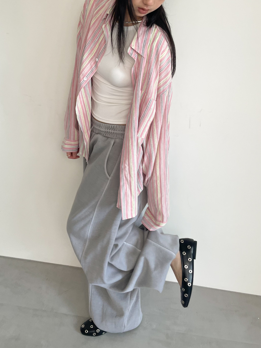 (unisex) cotton linen cooling stripe shirt