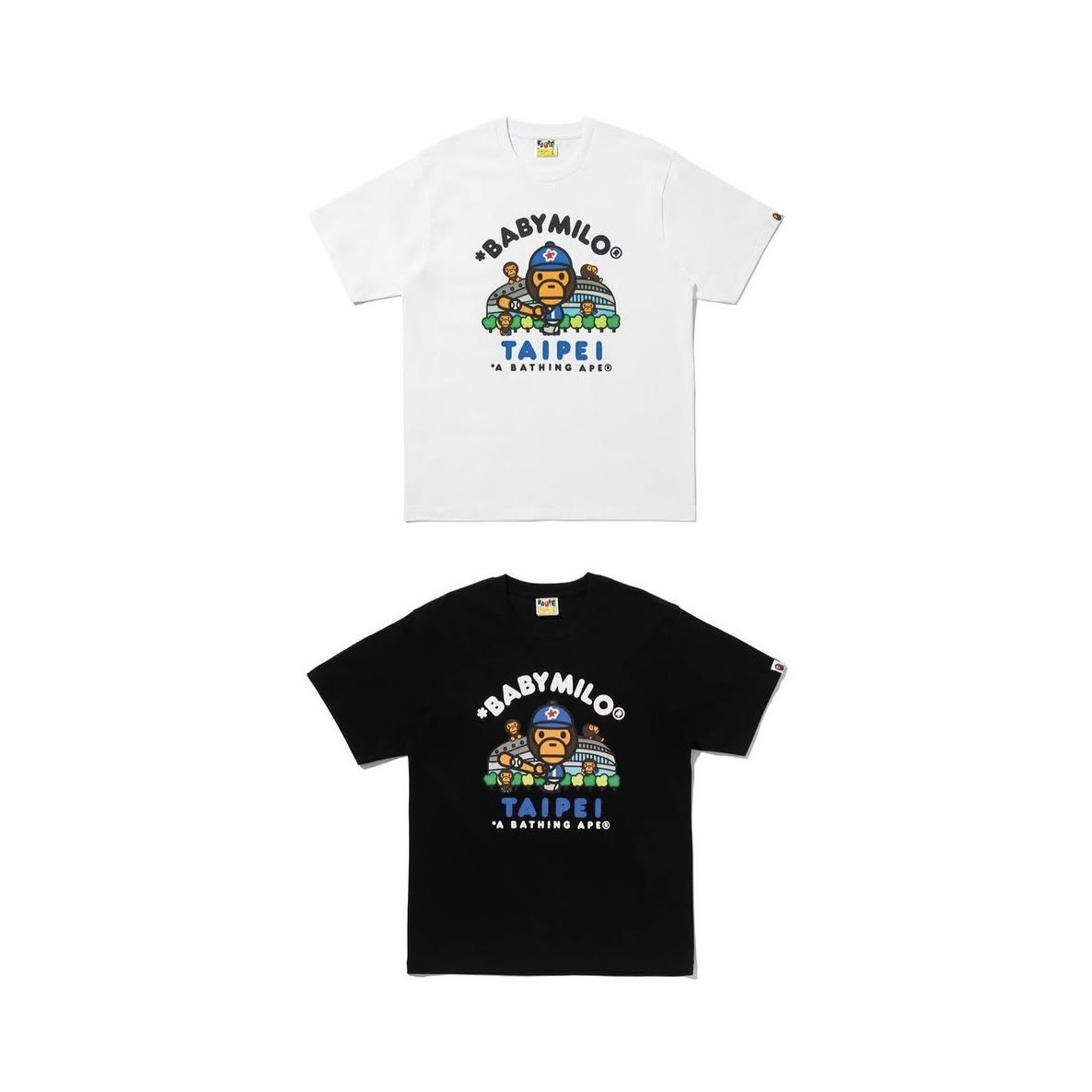 A BATHING APE BAPE BABY MILO 19TH 台北19週年 限定 大巨蛋 棒球 短Ｔ 黑色/白色-002TEM221301M