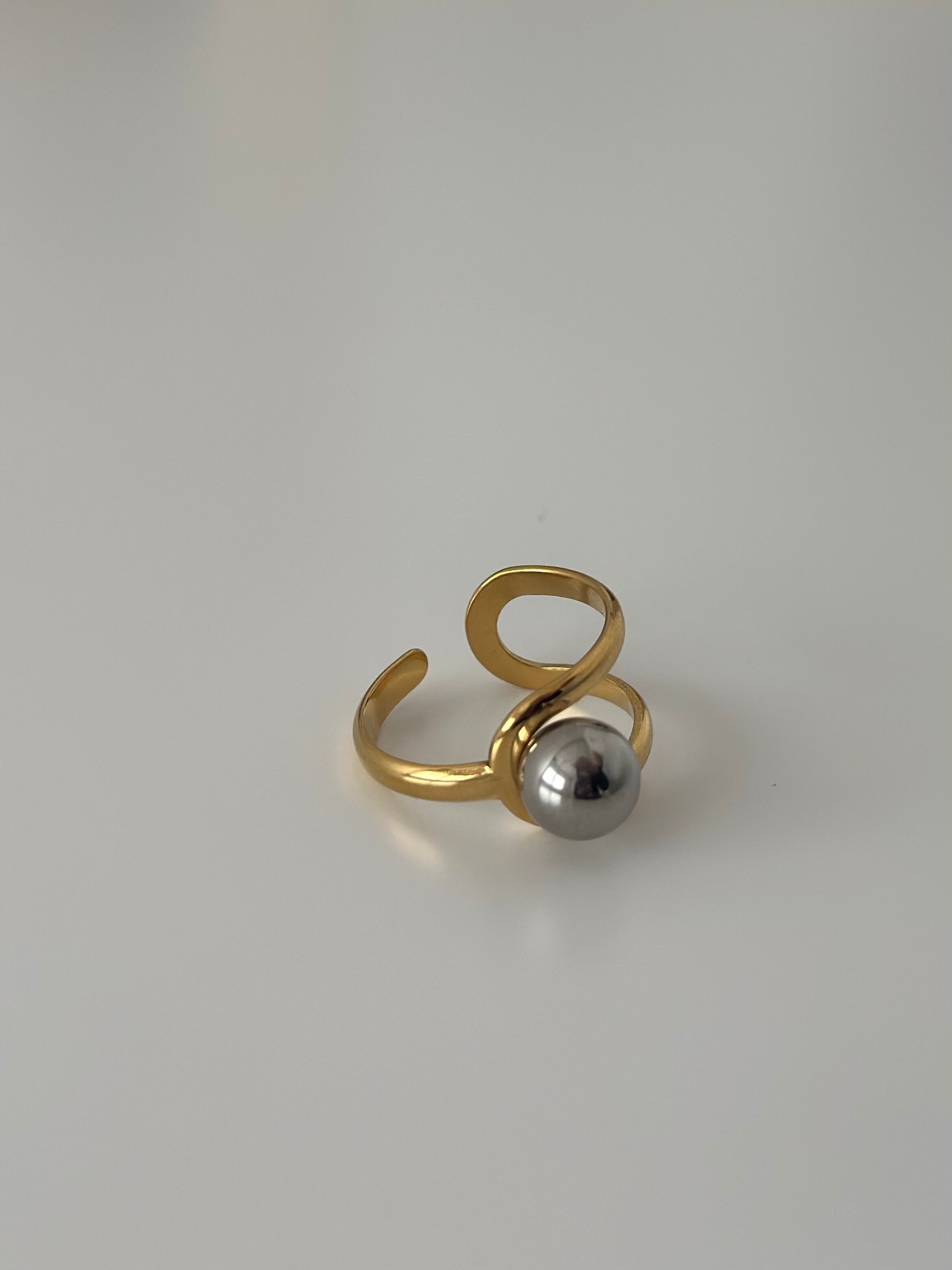 SS bicolor ball design ring