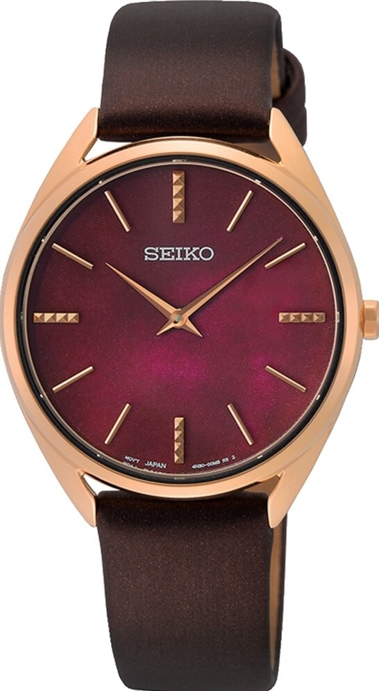 萬年鐘錶 - SEIKO  CS系列 酒紅貝殼面皮革款女錶 SWR082P1 / 4N30-00J0R 錶徑32MM