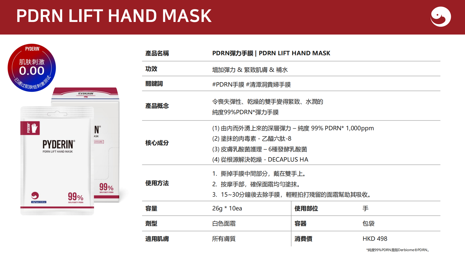 0514PD04-KOREATRIP-SKINCARE-PYDERIN 高濃度 PDRN 水光手膜 16g * 10對 EXP：2028.APR.13[買2送1]（A4）