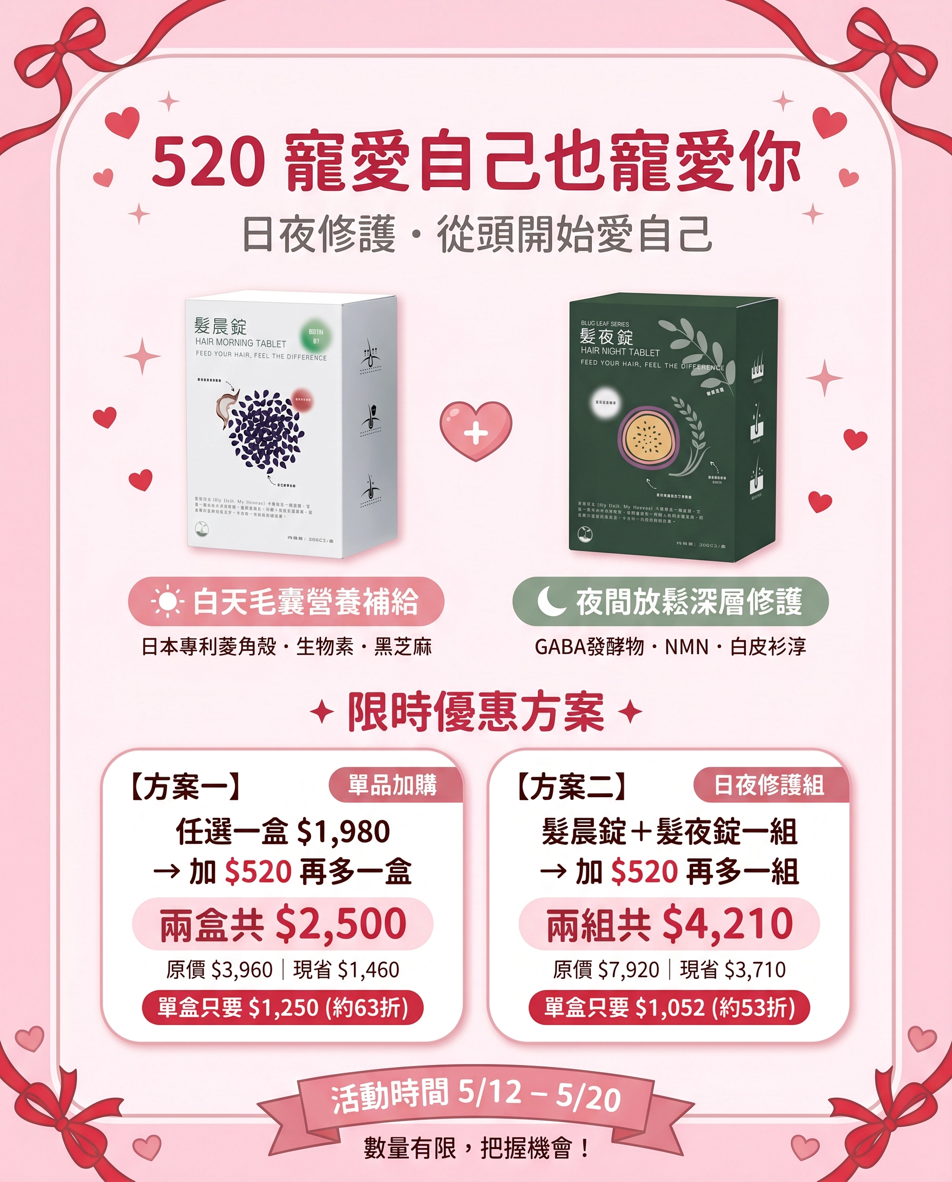 MHMH｜加520多一組髮晨錠+髮夜錠｜日夜呵護1+1set