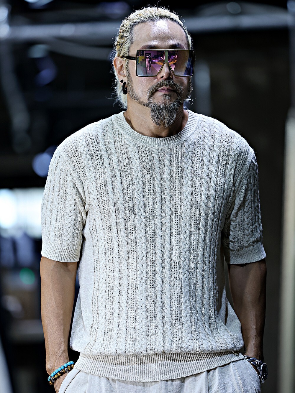 Summer cable knit short sleeves
