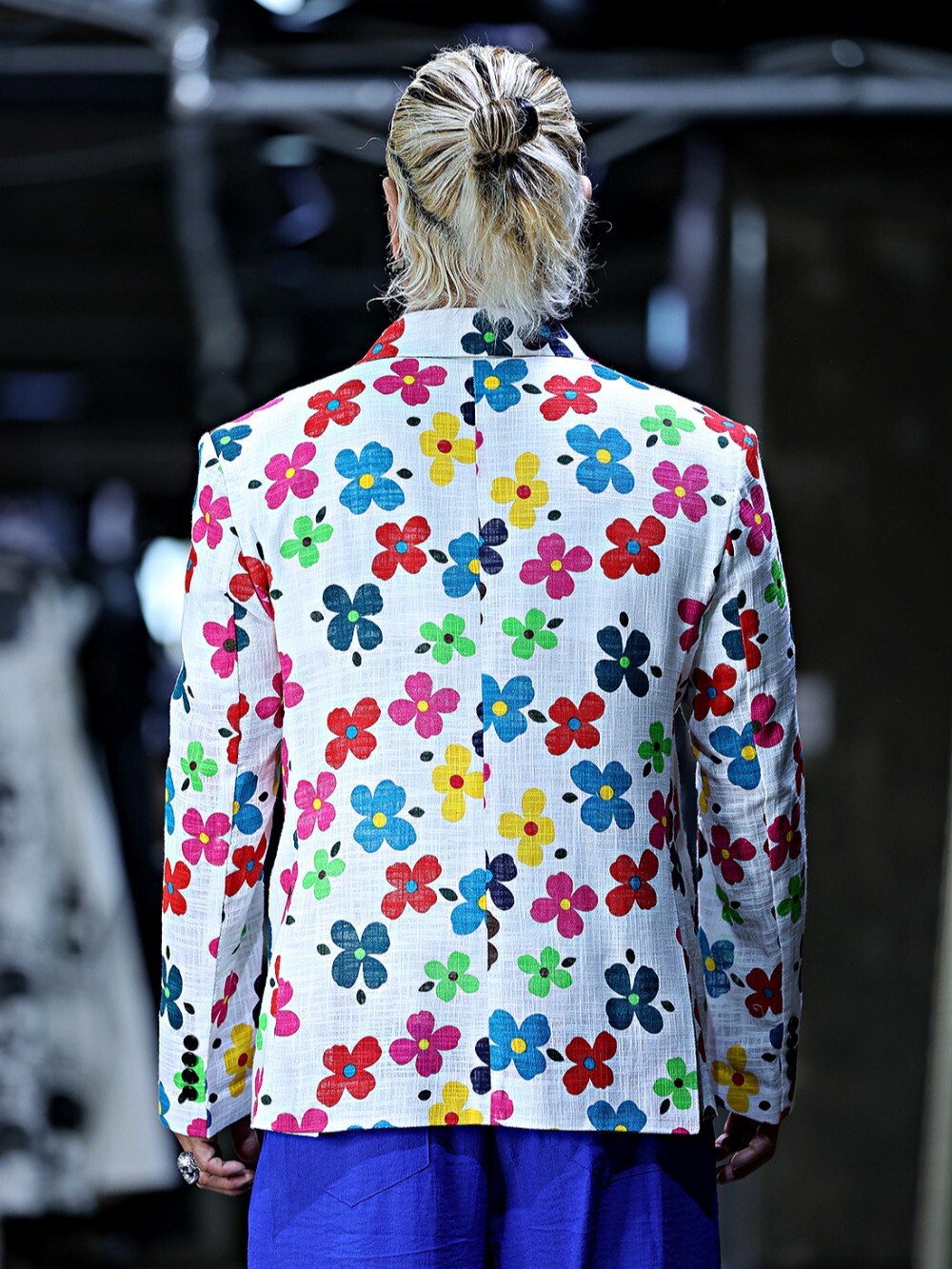 Brightly colored floral linen coat