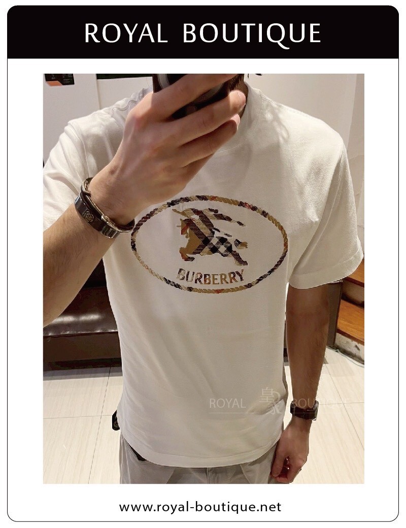 BURBERRY 胸前圓框格紋戰馬印花短T
